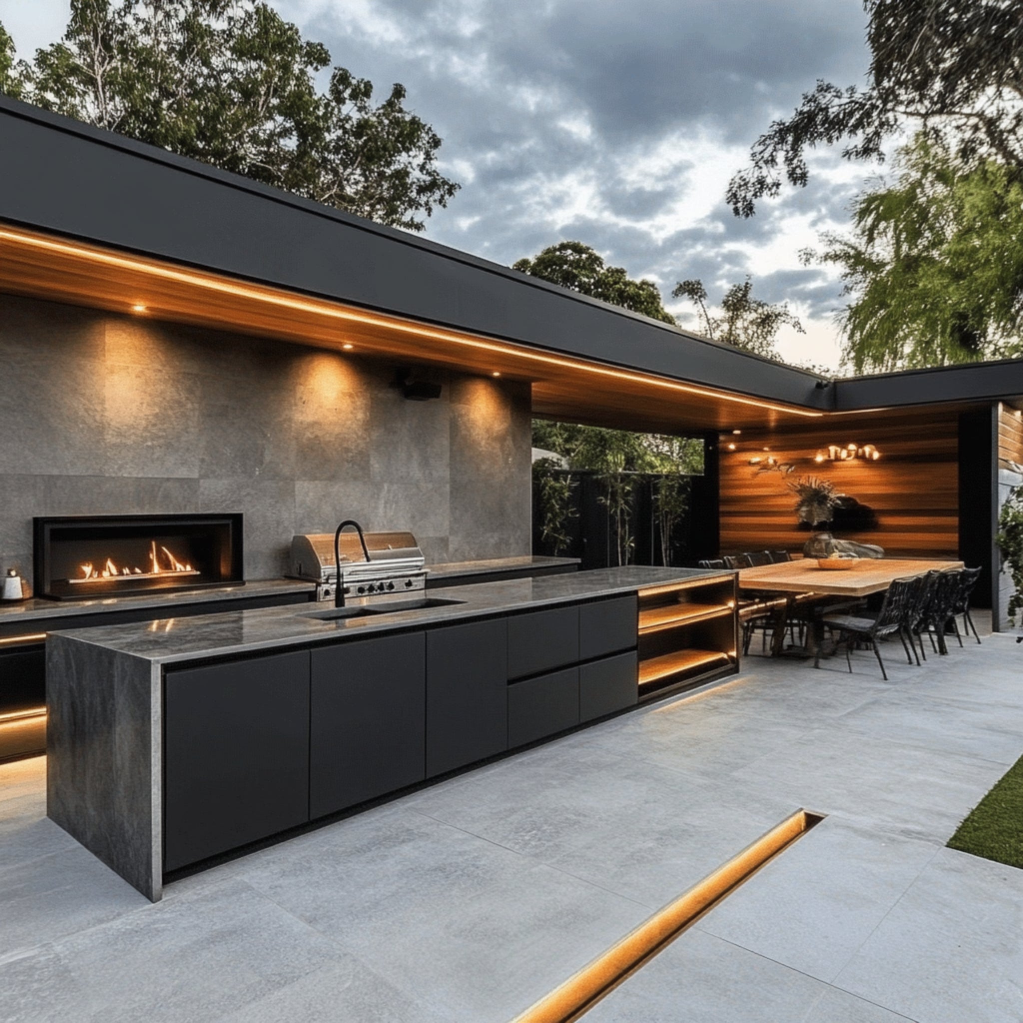 Evergreen Outdoor Kitchen Retreat